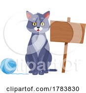 Poster, Art Print Of Cat With A Ball Of Yarn And Sign