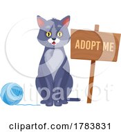 Poster, Art Print Of Cat With A Ball Of Yarn And Adopt Me Sign