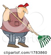 Cartoon Man Using A Rake