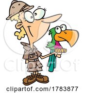 Cartoon Female Zookeeper With A Parrot