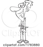 Poster, Art Print Of Cartoon Black And White Happy Male Artist Holding A Pencil For Cartoonists Day