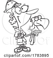 Cartoon Black And White Female Zookeeper With A Parrot