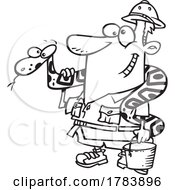 Cartoon Black And White Male Zookeeper With A Snake