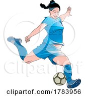 Poster, Art Print Of Female Soccer Player In A Blue Uniform