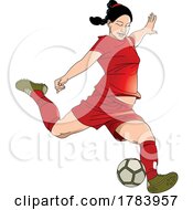 Poster, Art Print Of Female Soccer Player In A Red Uniform