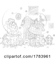 Poster, Art Print Of Cartoon Black And White Santa Warming Up By A Fireplace