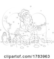 Poster, Art Print Of Cartoon Black And White Santa Ice Fishing