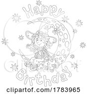 Cartoon Black And White Witch Girl With A Happy Birthday Greeting