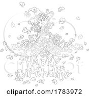 Poster, Art Print Of Cartoon Black And White Witch Girl With A Happy Birthday Greeting