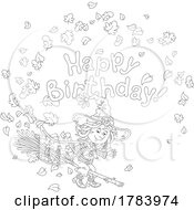 Cartoon Black And White Witch Girl With A Happy Birthday Greeting