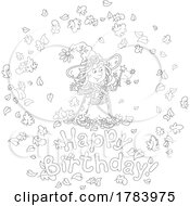 Poster, Art Print Of Cartoon Black And White Witch Girl With A Happy Birthday Greeting