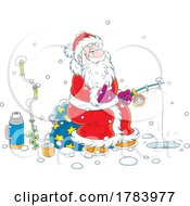 Poster, Art Print Of Cartoon Santa Ice Fishing