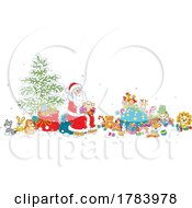 Poster, Art Print Of Cartoon Santa With Gifts And A Sack