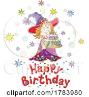 Cartoon Witch Girl With A Happy Birthday Greeting
