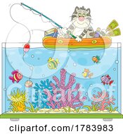 Poster, Art Print Of Cartoon Cat In A Raft And Fishing In An Aquarium