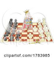 Poster, Art Print Of Cartoon King Contemplating His Next Move On A Chess Board