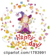 Poster, Art Print Of Cartoon Witch Girl With A Happy Birthday Greeting