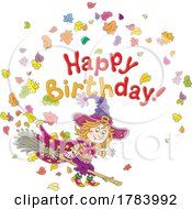 Poster, Art Print Of Cartoon Witch Girl With A Happy Birthday Greeting