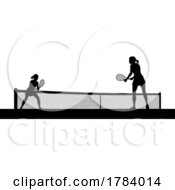 Tennis Women Playing Match Silhouette Players