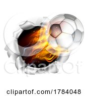 Poster, Art Print Of Soccer Ball Flame Fire Breaking Background