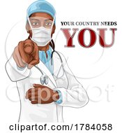 Poster, Art Print Of Black Woman Medical Doctor Pointing In Mask