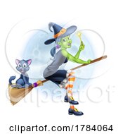Witch Halloween Cartoon Character On Broom Stick