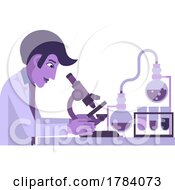 Scientist At Microscope Lab Test Bench And Beakers by AtStockIllustration