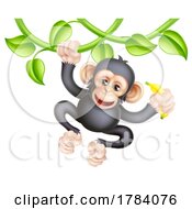 Poster, Art Print Of Monkey Cartoon Chimpanzee Jungle Animal On Vines
