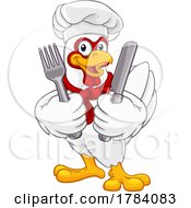 Poster, Art Print Of Chicken Chef Rooster Cockerel Knife Fork Cartoon