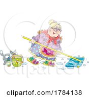 Cartoon Lady Mopping Her Floor