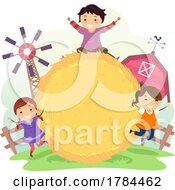 Poster, Art Print Of Children With A Round Hay Bale Sign On A Farm