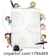Poster, Art Print Of Children With Fountain Pens Around A Paper Sign
