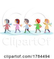 Children Ice Skating In Line