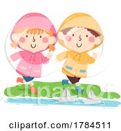 Poster, Art Print Of Children Racing Paper Boats In The Rain