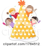 Poster, Art Print Of Children With A Giant Party Hat With Ice Cream