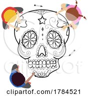 Children Drawing A Giant Sugar Skull