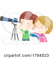 Poster, Art Print Of Children Looking Through A Telescope And Using A Sky Map