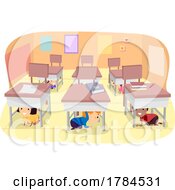 Children Under Classroom Desks In An Earthquake Drill