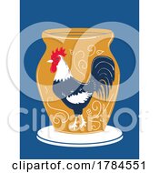 Vase With A Painted Rooster On Blue
