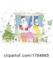 Poster, Art Print Of Cartoon Santa And Snowman Outside A Sleeping Girls Window