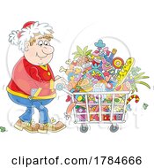 Cartoon Festive Man Grocery Shopping For Christmas
