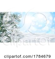 3D Christmas Background With Tree On A Snowy Winter Landscape