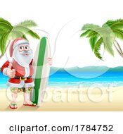 Poster, Art Print Of Santa Surfing Christmas Tropical Summer Beach