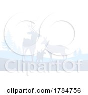 Poster, Art Print Of Christmas Deer Silhouette Winter Snow Landscape