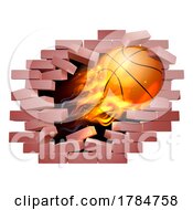 Basketball Ball Flame Fire Breaking Brick Wall by AtStockIllustration