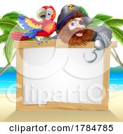 Cartoon Pirate Captain And Parrot Beach Background by AtStockIllustration