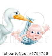 Poster, Art Print Of Cartoon Stork Bird Holding Baby