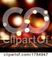 Poster, Art Print Of 3d Christmas Background With Wooden Table Against Bokeh Lights