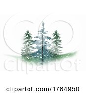 Watercolor Painted Evergreen Trees In The Snow