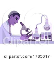 Scientist At Microscope Lab Test Bench And Beakers